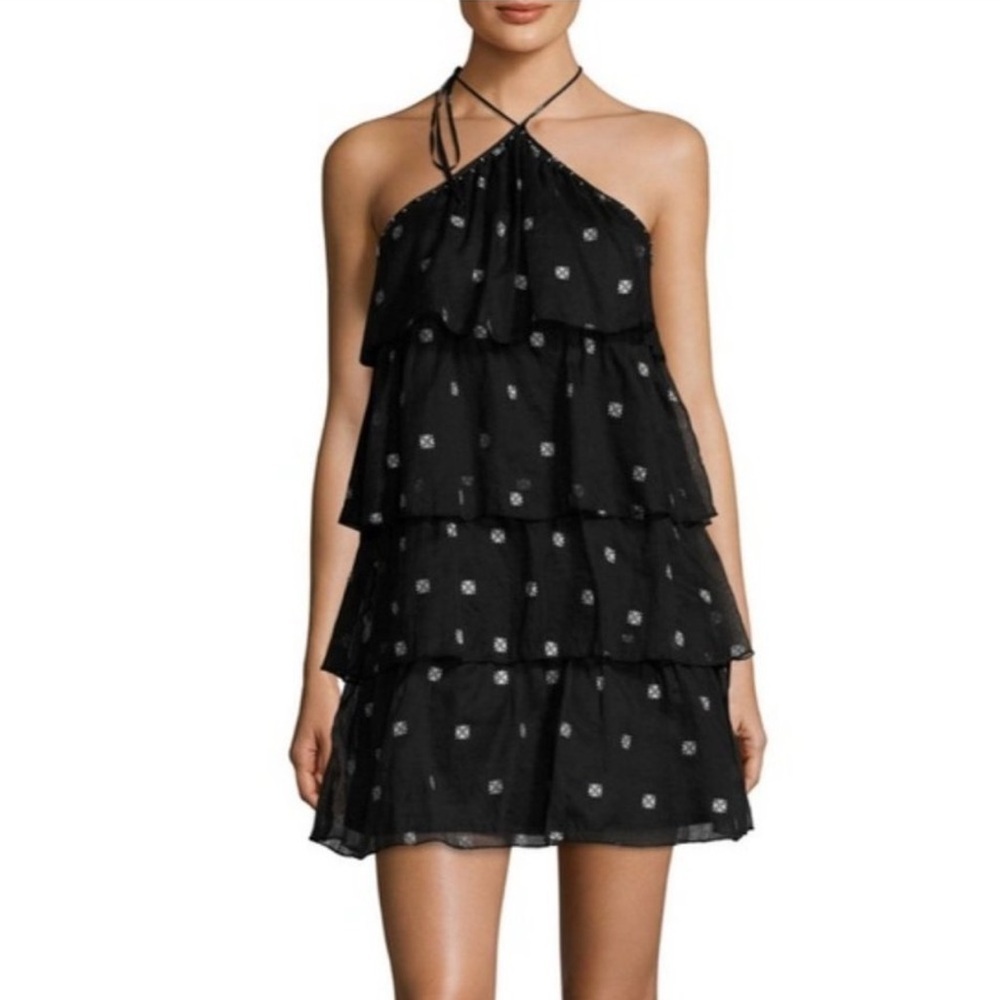 St. Roche Estrella Silk/Cotton Tiered Beaded Mini Dress
